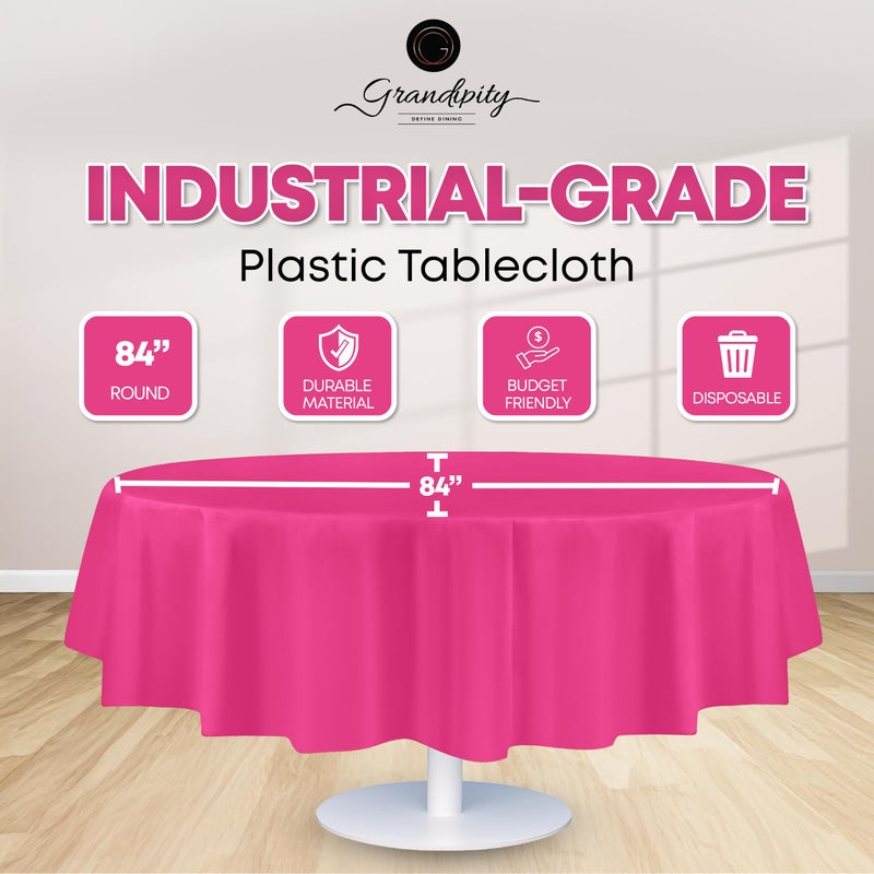 Grandipity Hot Pink Plastic Table Cloth Disposable (6 Pk) 84in Round Tablecloth Premium Party Table Cloths Disposable - Perfect Table Cloth Round Cover for Any Table Up to 6 Feet - Image 2